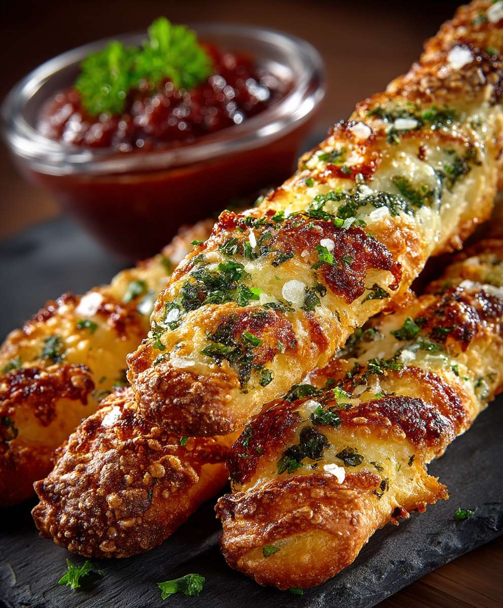 Unwiderstehliche Käse-Knoblauch-Brotstangen, serviert mit hausgemachter Marinara-Sauce (Rezept) image 2