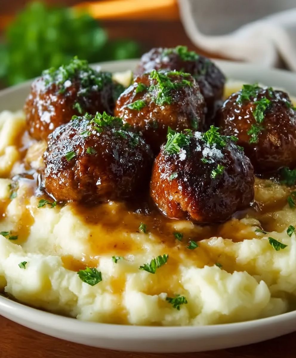 Salisbury-Steak-Fleischbällchen mit Knoblauch-Kräuter-Kartoffelpüree image 2