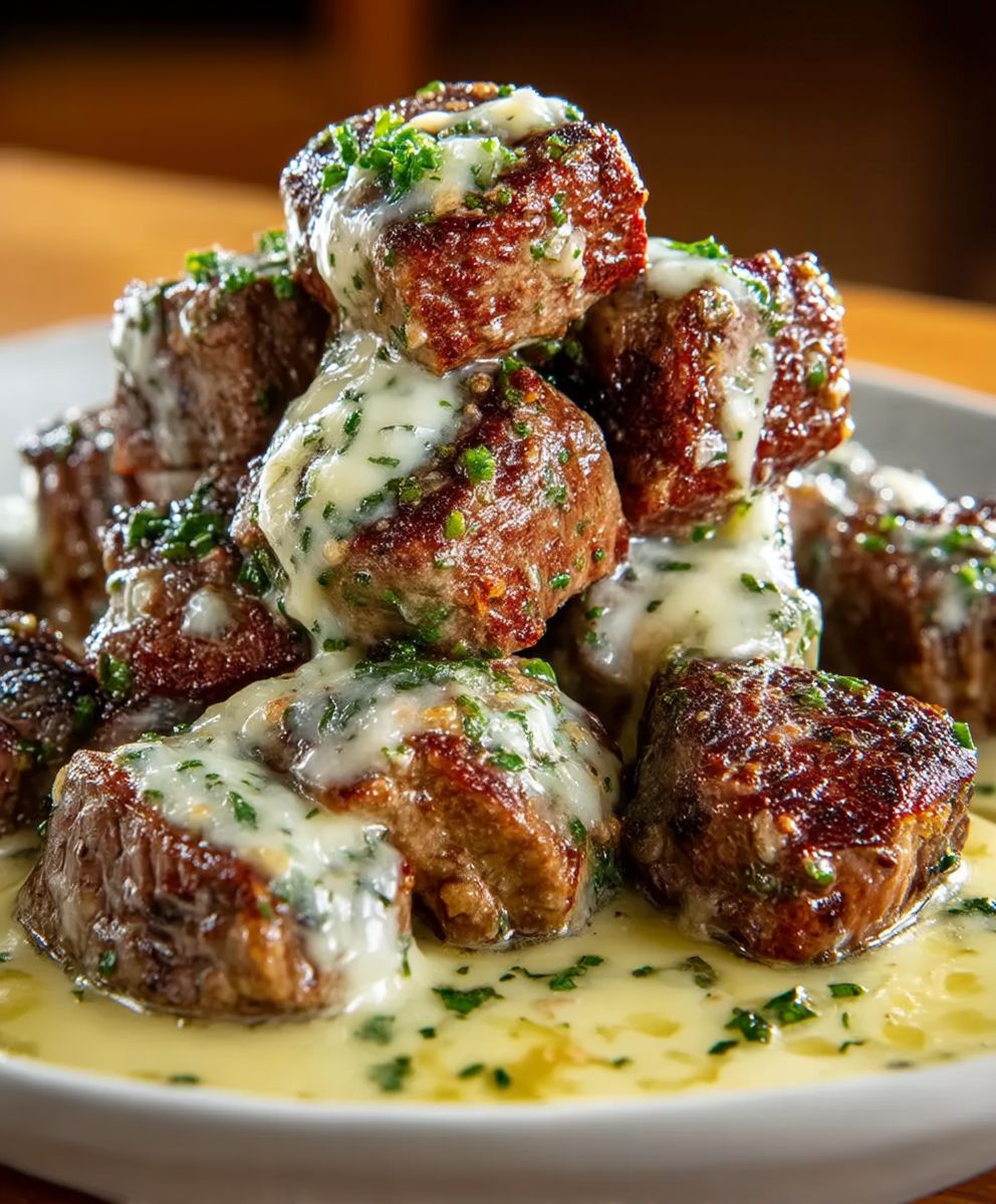 Zarte Steakstücke in Knoblauchbutter mit cremiger Parmesansauce image 2
